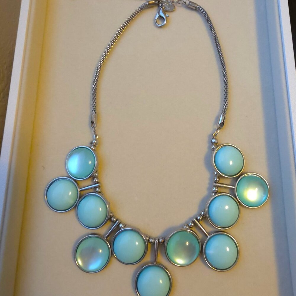 Charming Charlie Blue Necklace Silver Tone Adjustable 16-19”